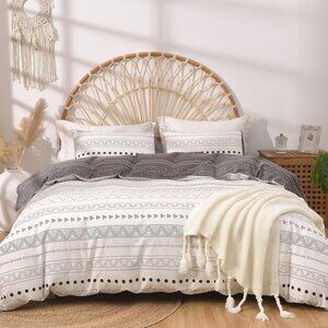 Duvet Cover, Reversible Bedding Duvet Cover Set King Size 3pc Soft 100% - White